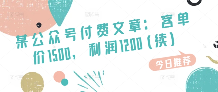 某公众号付费文章：客单价1500，利润1200(续)，市场几乎可以说是空白的-副业库