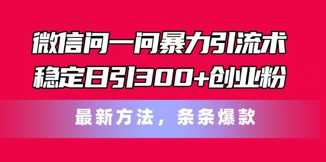 微信问一问暴力引流术，稳定日引300+创业粉，最新方法，条条爆款-副业库