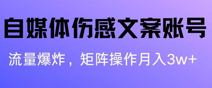 自媒体伤感文案账号，制作简单，流量爆炸账号很容易复制，矩阵月入1W+-副业库