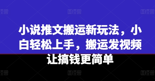 小说推文搬运新玩法，小白轻松上手，搬运发视频让搞钱更简单-副业库