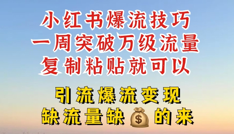 小红书爆流技巧，一周突破万级流量，复制粘贴就可以，引流爆流变现【揭秘】-副业库