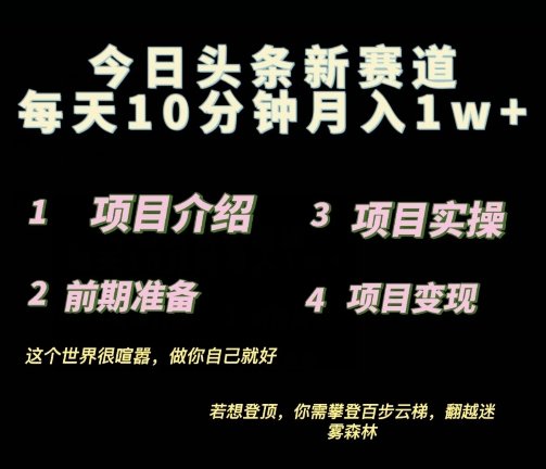 2024最新今日头条小赛道，0投入易上手-副业库