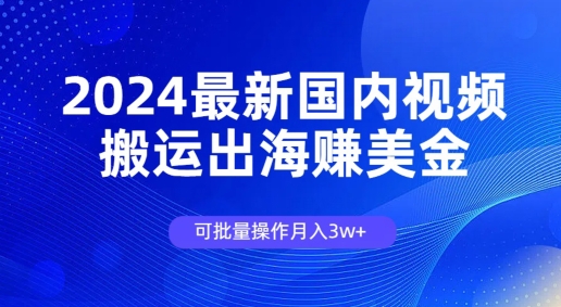 2024最新国内视频搬运出海赚美金，可批量操作月入3w-副业库