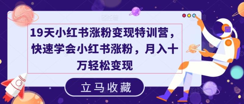 19天小红书涨粉变现特训营，快速学会小红书涨粉，月入十万轻松变现-副业库