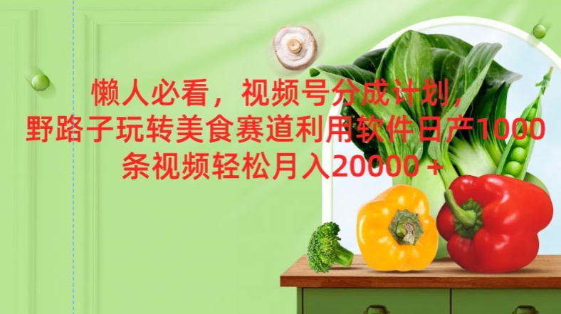懒人必看，视频号分成计划，野路子玩转美食赛道利用软件，日产100条视频-副业库