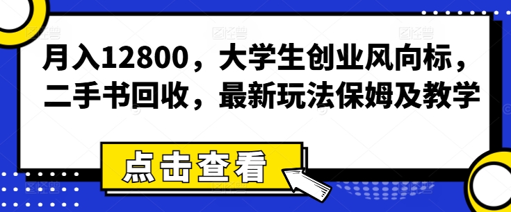 月入12800，大学生创业风向标，二手书回收，最新玩法保姆及教学-副业库