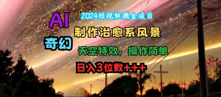 2024短视频掘金项目，AI制作治愈系风景，奇幻天空特效，操作简单，日入3位数【揭秘】-副业库