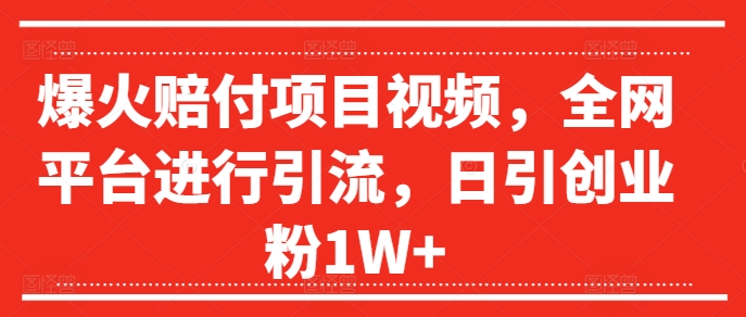 爆火赔付项目视频，全网平台进行引流，日引创业粉1W+【揭秘】-副业库