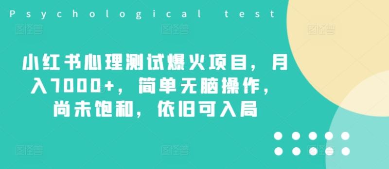 小红书心理测试爆火项目，月入7000+，简单无脑操作，尚未饱和，依旧可入局-副业库