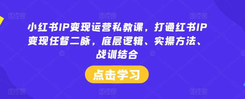 小红书IP变现运营私教课，打通红书IP变现任督二脉，底层逻辑、实操方法、战训结合-副业库