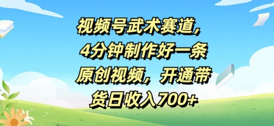 视频号武术赛道，4分钟制作好一条原创视频，开通带货日收入几张-副业库