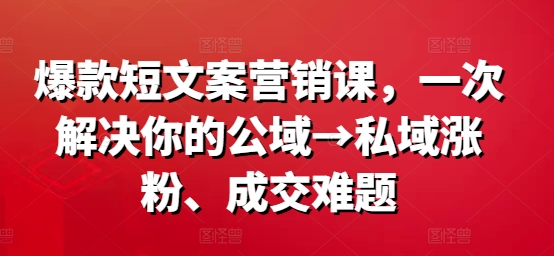 爆款短文案营销课，一次解决你的公域→私域涨粉、成交难题-副业库