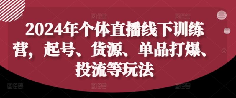 2024年个体直播训练营，起号、货源、单品打爆、投流等玩法-副业库