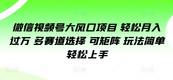 微信视频号大风口项目 轻松月入过万 多赛道选择 可矩阵 玩法简单轻松上手-副业库
