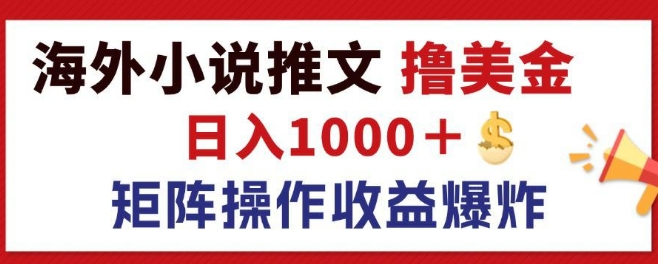 最新海外小说推文撸美金，日入1k+ 蓝海市场，矩阵放大收益爆炸-副业库