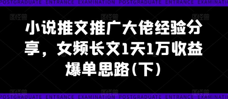 小说推文推广大佬经验分享，女频长文1天1万收益爆单思路(下)-副业库