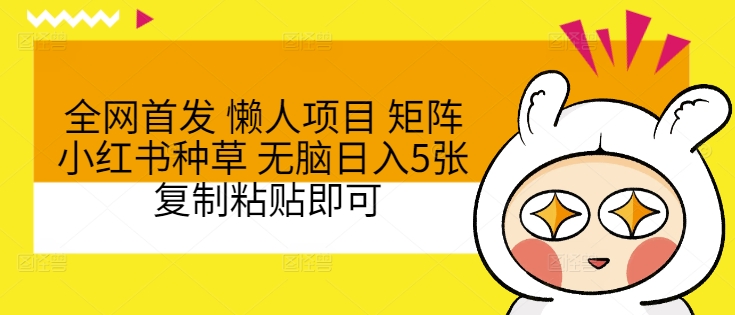 全网首发 懒人项目 矩阵小红书种草 无脑日入5张 复制粘贴即可-副业库