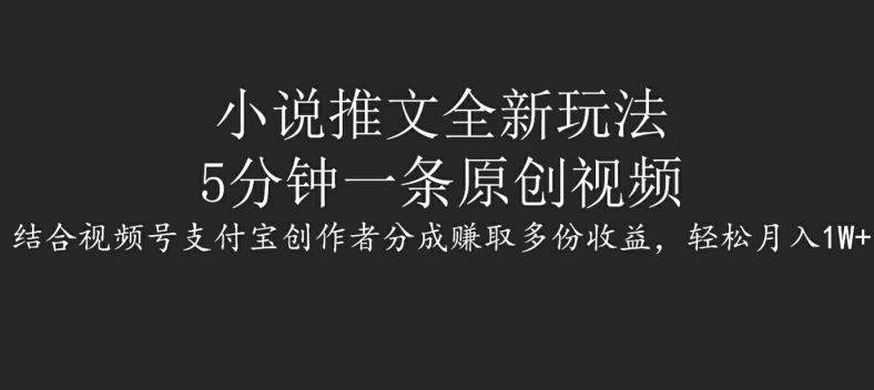 小说推文全新玩法，5分钟一条原创视频，结合视频号支付宝创作者分成赚取多份收益，轻松月入1W+-副业库
