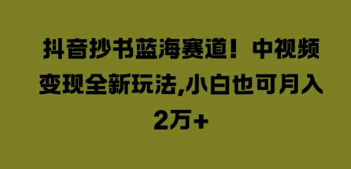 抖音抄书蓝海赛道，中视频变现全新玩法，小白也可月入2W+-副业库