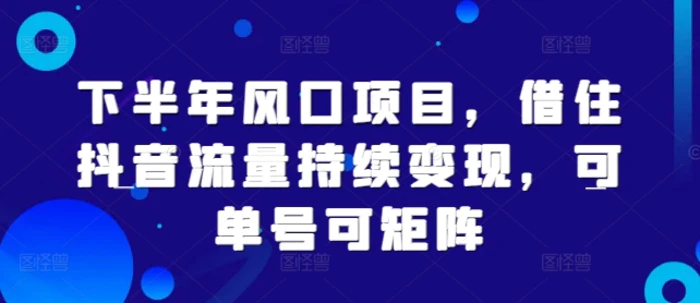 下半年风口项目，借住抖音流量持续变现，可单号可矩阵-副业库