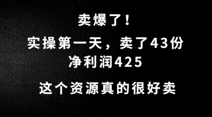 这个资源，需求很大，实操第一天卖了43份，净利润425【揭秘】-副业库