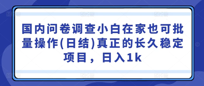 国内问卷调查小白在家也可批量操作(日结)真正的长久稳定项目，日入1k【揭秘】-副业库