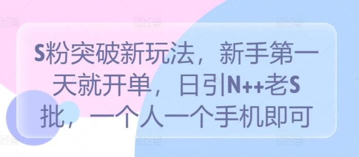 S粉突破新玩法，新手第一天就开单，日引N++老S批，一个人一个手机即可【揭秘】-副业库