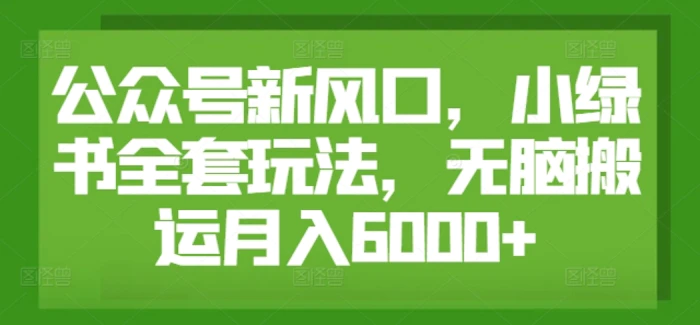 公众号新风口，小绿书全套玩法，无脑搬运月入6000+-副业库
