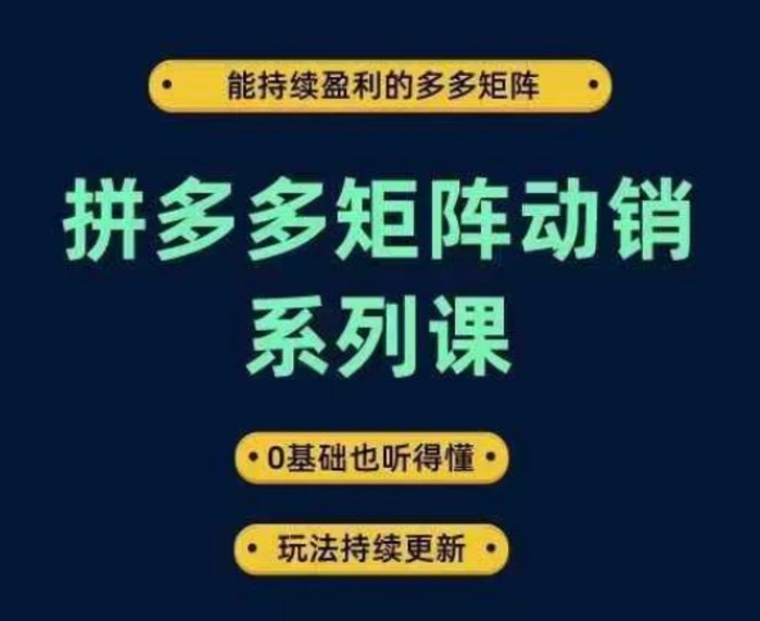 拼多多矩阵动销系列课，能持续盈利的多多矩阵，0基础也听得懂，玩法持续更新-副业库