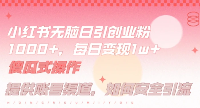 小红书无脑每日引流创业粉500+，小白每天只花半小时，躺赚长尾收益【揭秘】-副业库