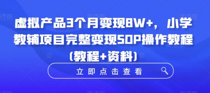虚拟产品3个月变现8W+，小学教辅项目完整变现SOP操作教程(教程+资料)-副业库