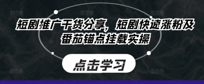 短剧推广干货分享，短剧快速涨粉及番茄锚点挂载实操-副业库