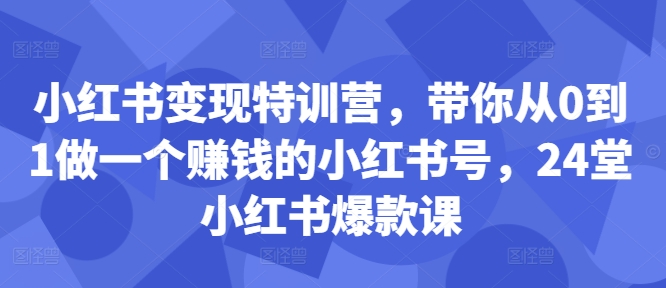 小红书变现特训营，带你从0到1做一个赚钱的小红书号，24堂小红书爆款课-副业库