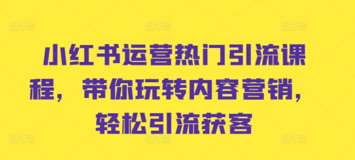 小红书运营热门引流课程，带你玩转内容营销，轻松引流获客-副业库