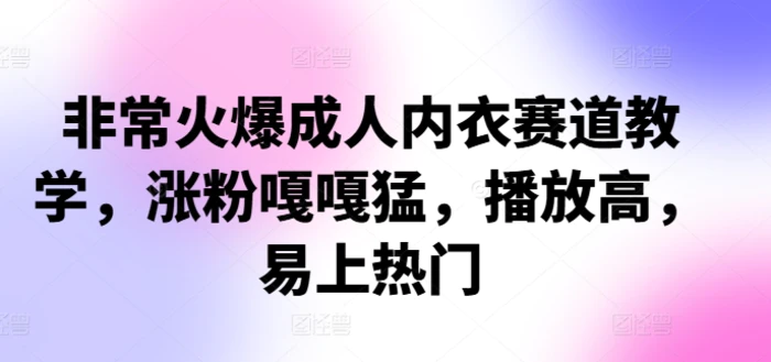 非常火爆成人内衣赛道教学，​涨粉嘎嘎猛，播放高，易上热门-副业库