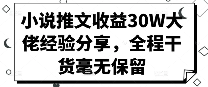 小说推文收益30W大佬经验分享，全程干货毫无保留-副业库