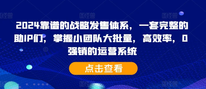 2024靠谱的战略发售体系，一套完整的助IP们，掌握小团队大批量，高效率，0 强销的运营系统-副业库