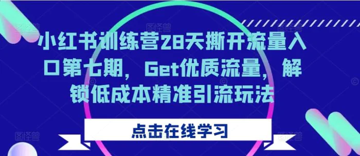 小红书训练营28天撕开流量入口第七期，Get优质流量，解锁低成本精准引流玩法-副业库