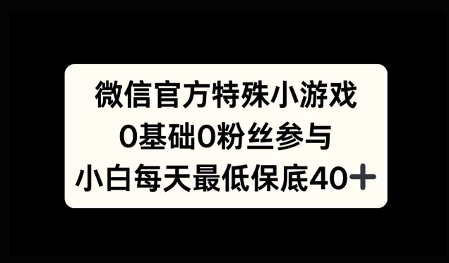 微信官方特定小游戏，0基础0粉丝，小白上手每天最少保底40+-副业库