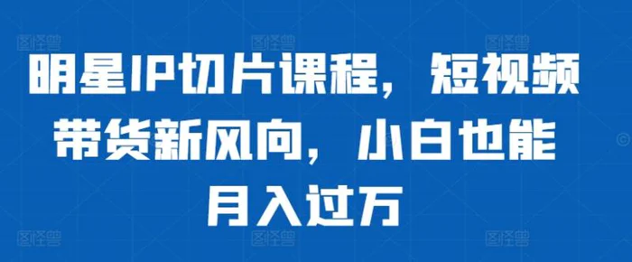 明星IP切片课程，短视频带货新风向，小白也能月入过万-副业库
