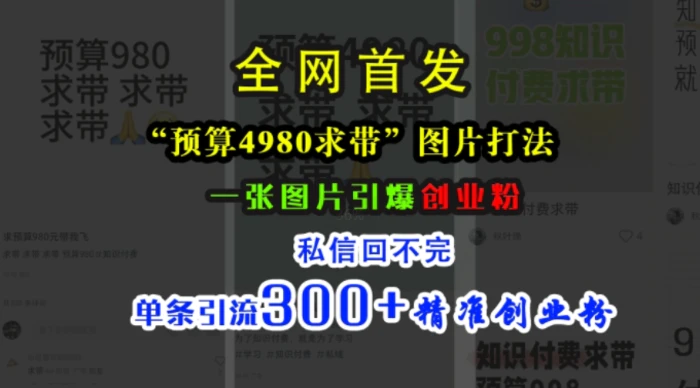小红书“预算4980带我飞”图片打法，一张图片引爆创业粉，私信回不完，单条引流300+精准创业粉-副业库