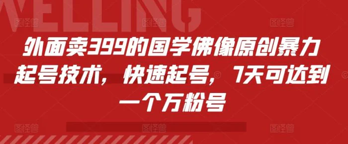 外面卖399的国学佛像原创暴力起号技术，快速起号，7天可达到一个万粉号-副业库
