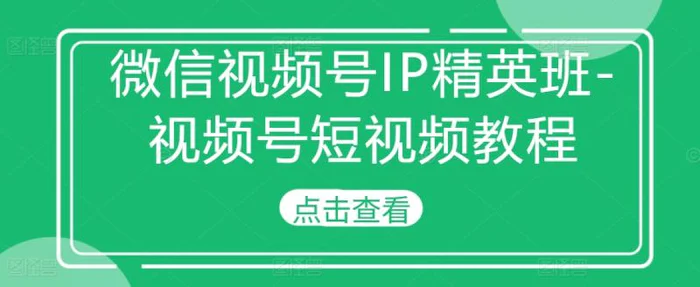 微信视频号IP精英班-视频号短视频教程-副业库