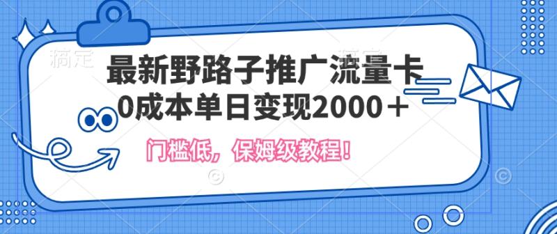 最新野路子推广流量卡，一张200-300，门槛低，0成本单日变现多张-副业库