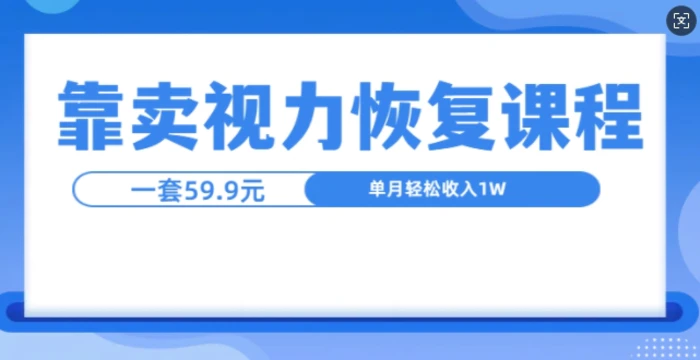 靠卖视力恢复教程一单59.9，单月变现1W，小白可复制-副业库