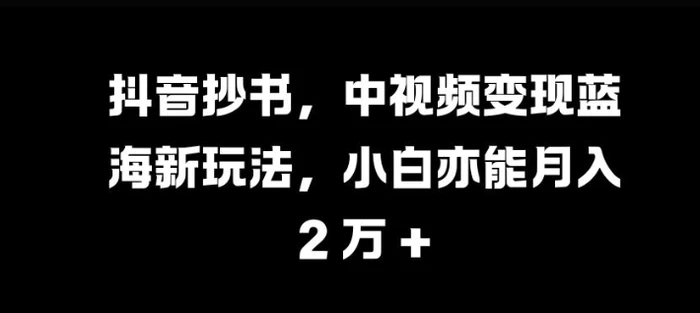 抖音抄书，中视频变现蓝海新玩法，小白亦能月入 过W【揭秘】-副业库
