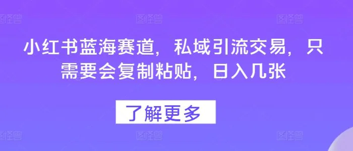 小红书蓝海赛道，私域引流交易，只需要会复制粘贴，日入几张-副业库