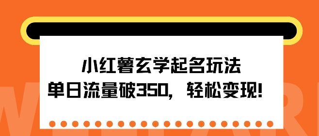 小红薯玄学起名玩法，单日流量破350+，轻松变现-副业库
