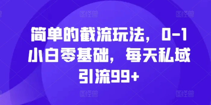 简单的截流玩法，0-1小白零基础，每天私域引流99+【揭秘】-副业库