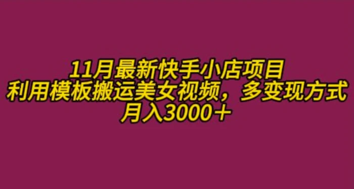 11月K总部落快手小店情趣男粉项目，利用模板搬运美女视频，多变现方式月入3000+-副业库